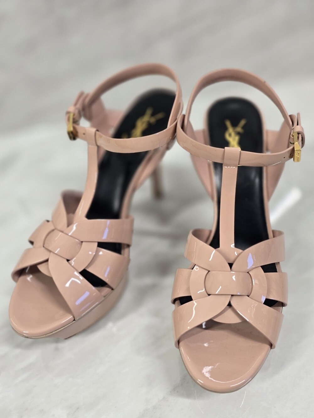 Yves Saint Laurent Patent Leather T-Strap Sandals
